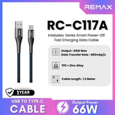 REMAX - RC-C117A Intelyelec Series USB to Type-C Fast Charging Auto Power Off Charging Data Cable ( 66W ) - Blue